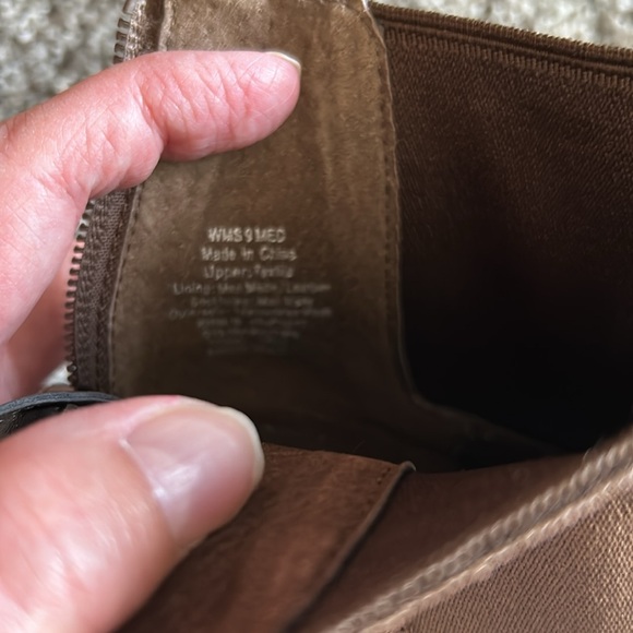 Soft brown booties with an open toe, 3”heel.  Worn once - Picture 4 of 6